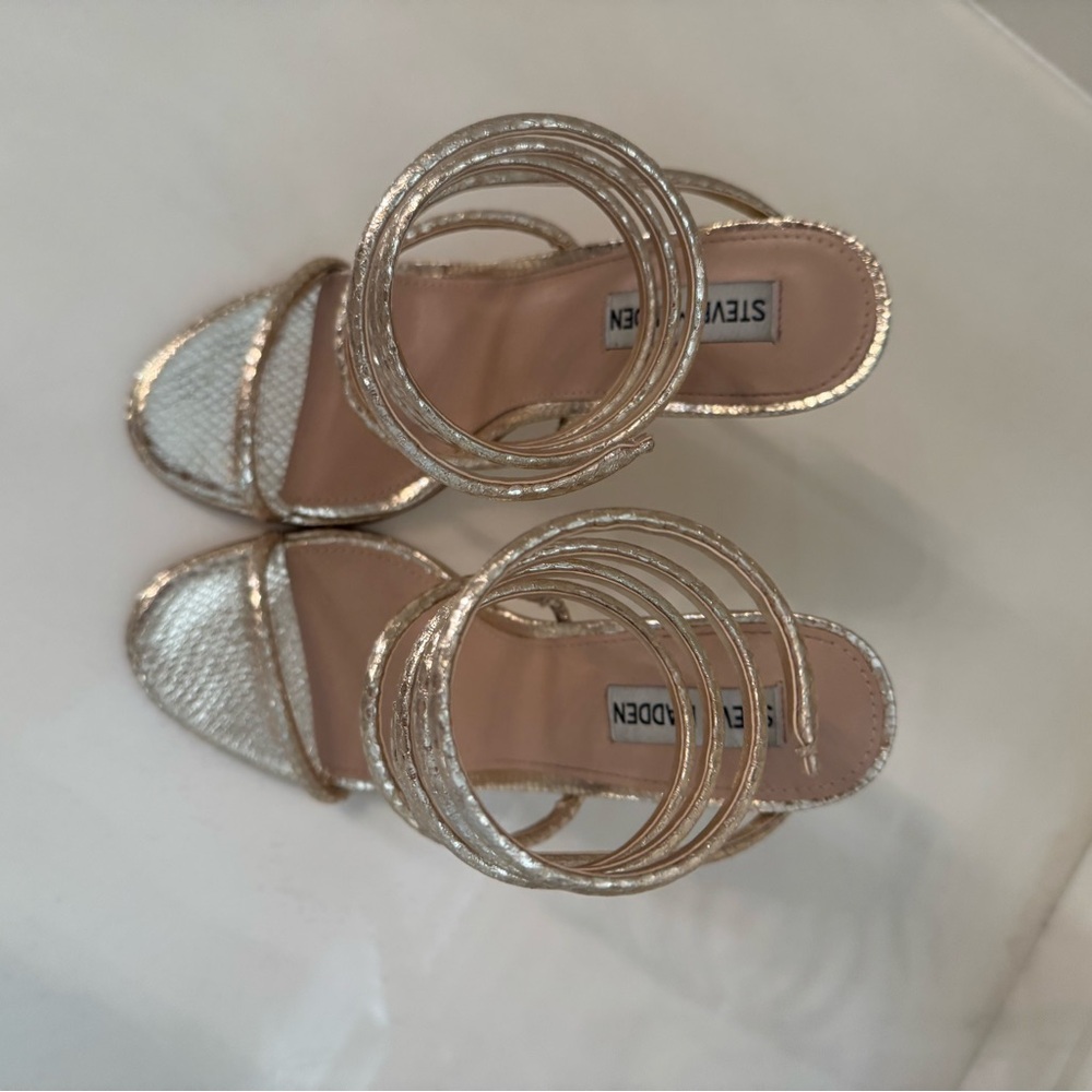 Steve Madden Women's Spiral Strap Heels - Shimmering Gold 8.5 - Picture 2 of 9